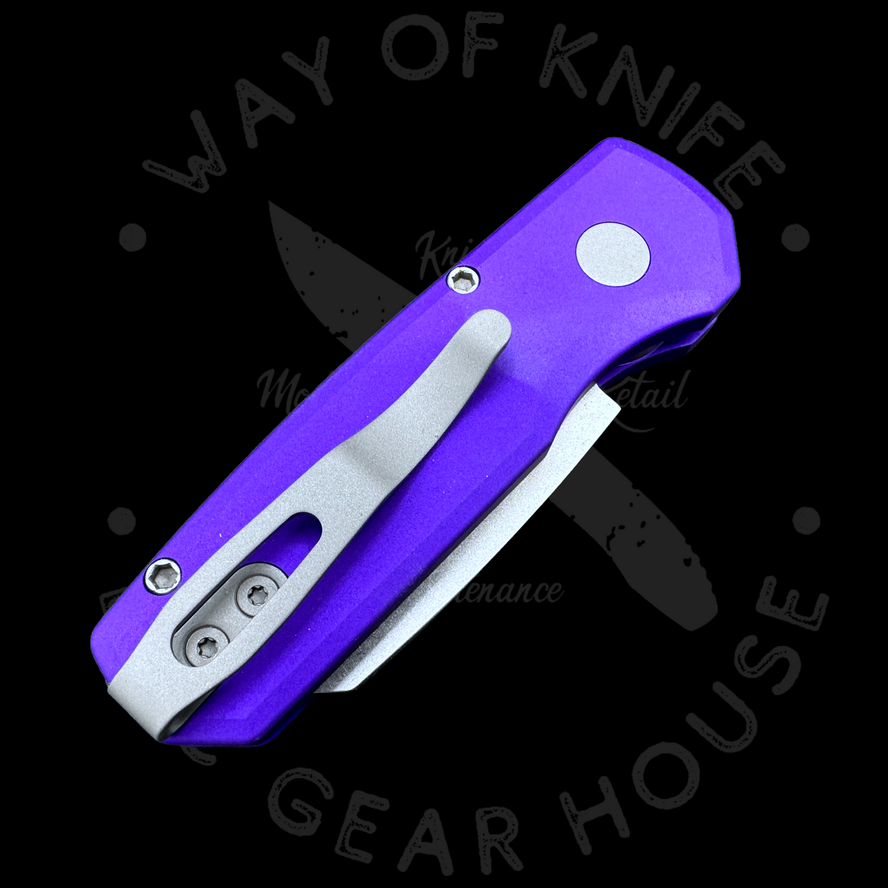 Protech Runt 5 R5401-PURPLE Solid Purple Handle 1.9 Stonewash MAGNACUT  Reverse Tanto Blade Automatic Knife