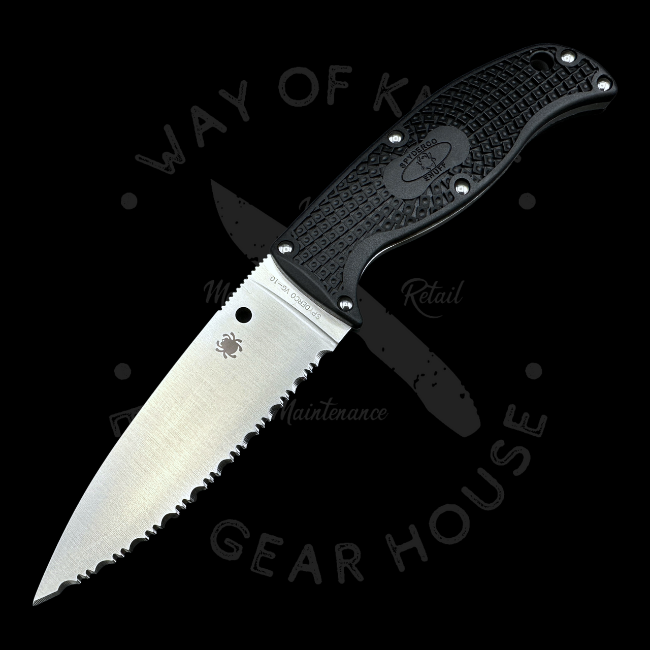 Spyderco Enuff 2 Fixed Blade Knife 3.93 VG10 Leaf Shaped Serrated Blade,  Black FRN Handles, Polymer Sheath - FB31SBK2 - Way Of Knife & EDC Gear House