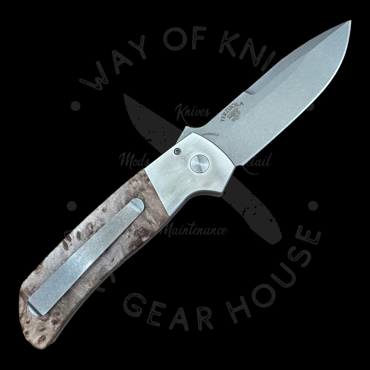 Pro-Tech Terzuola ATCF Auto Stainless Steel Maple Burl (3.5” SW
