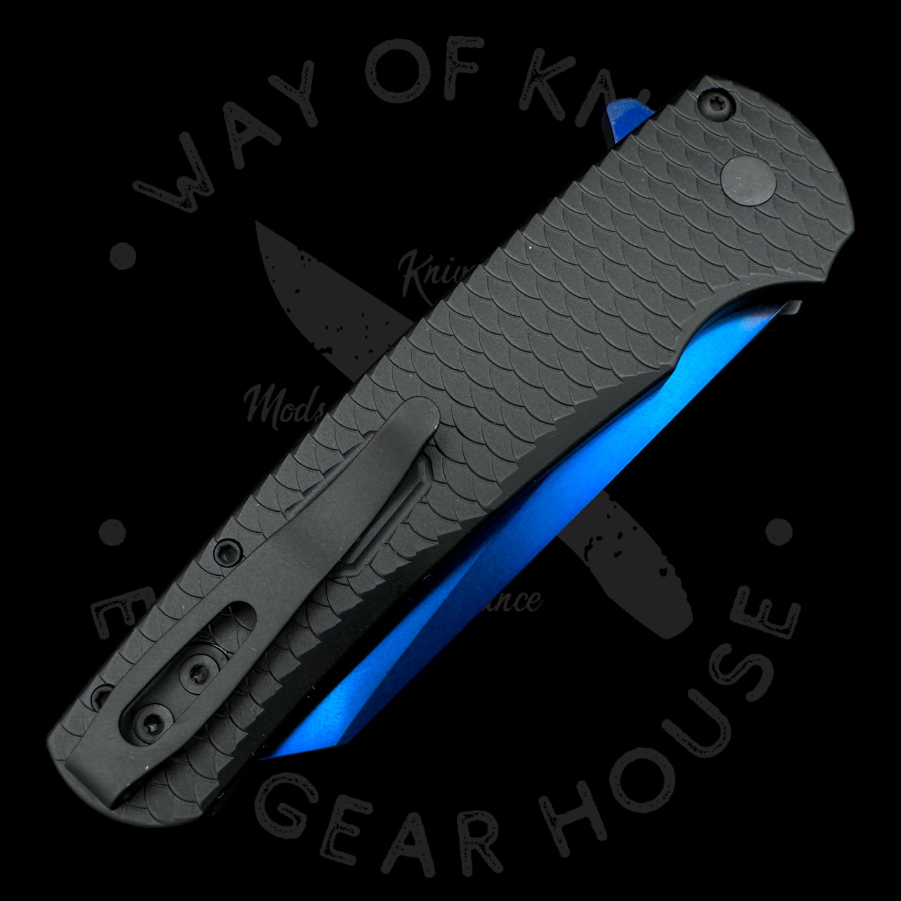Pro-Tech Malibu Flipper Black Dragon Scale Handles Sapphire Blue