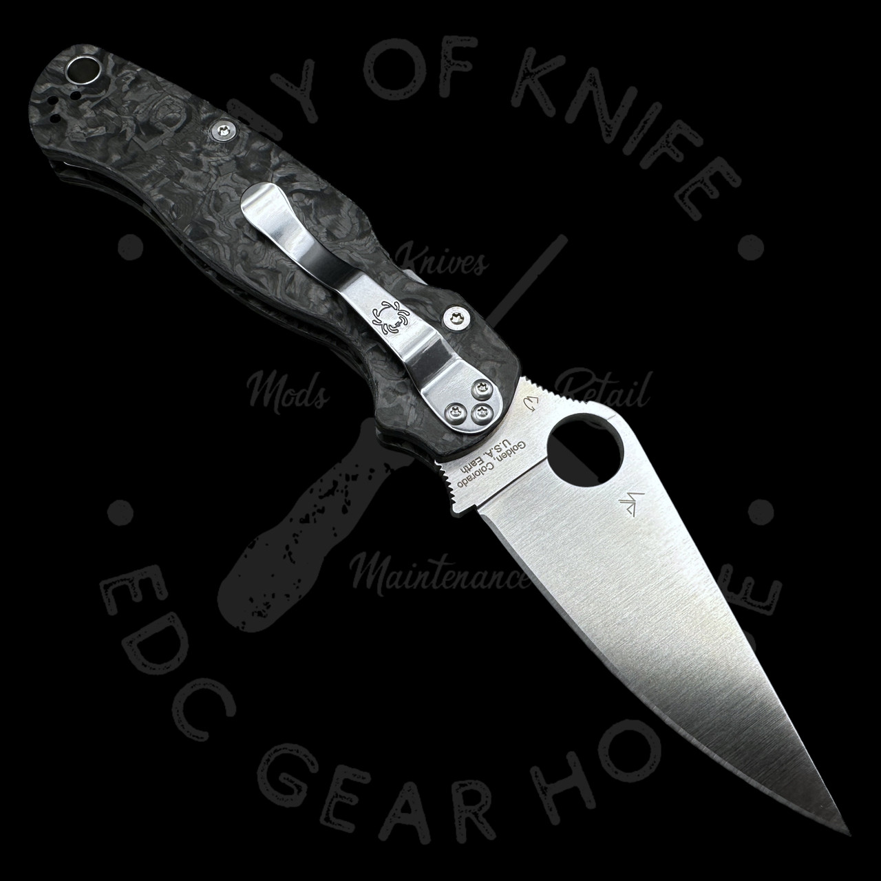 Pre Owned* 003 Spyderco Paramililtary 2 Marbled Carbon Fiber Elmax