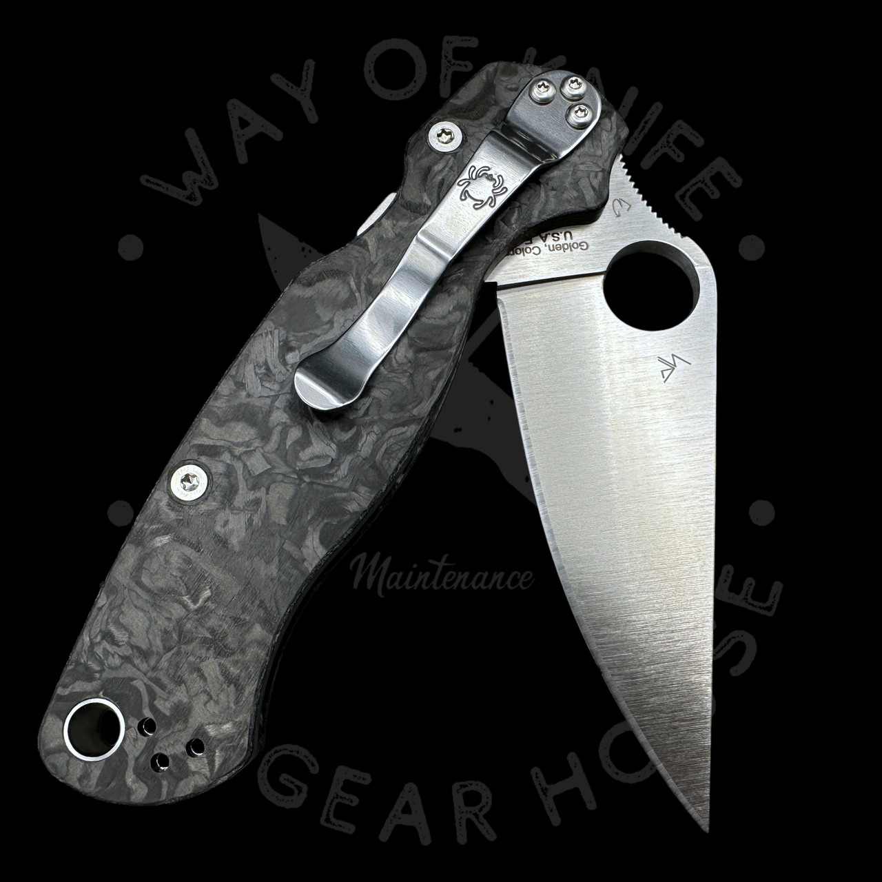 Pre Owned* 003 Spyderco Paramililtary 2 Marbled Carbon Fiber Elmax