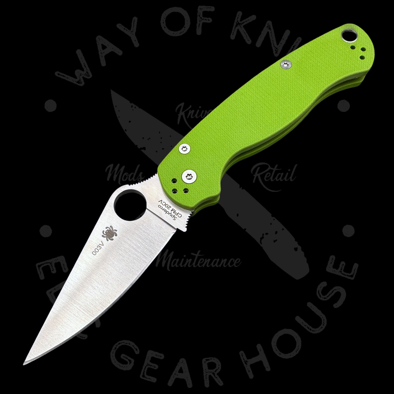 Pre Owned* 003 Spyderco Paramilitary 2 Neon Green G-10 CPM 20CV