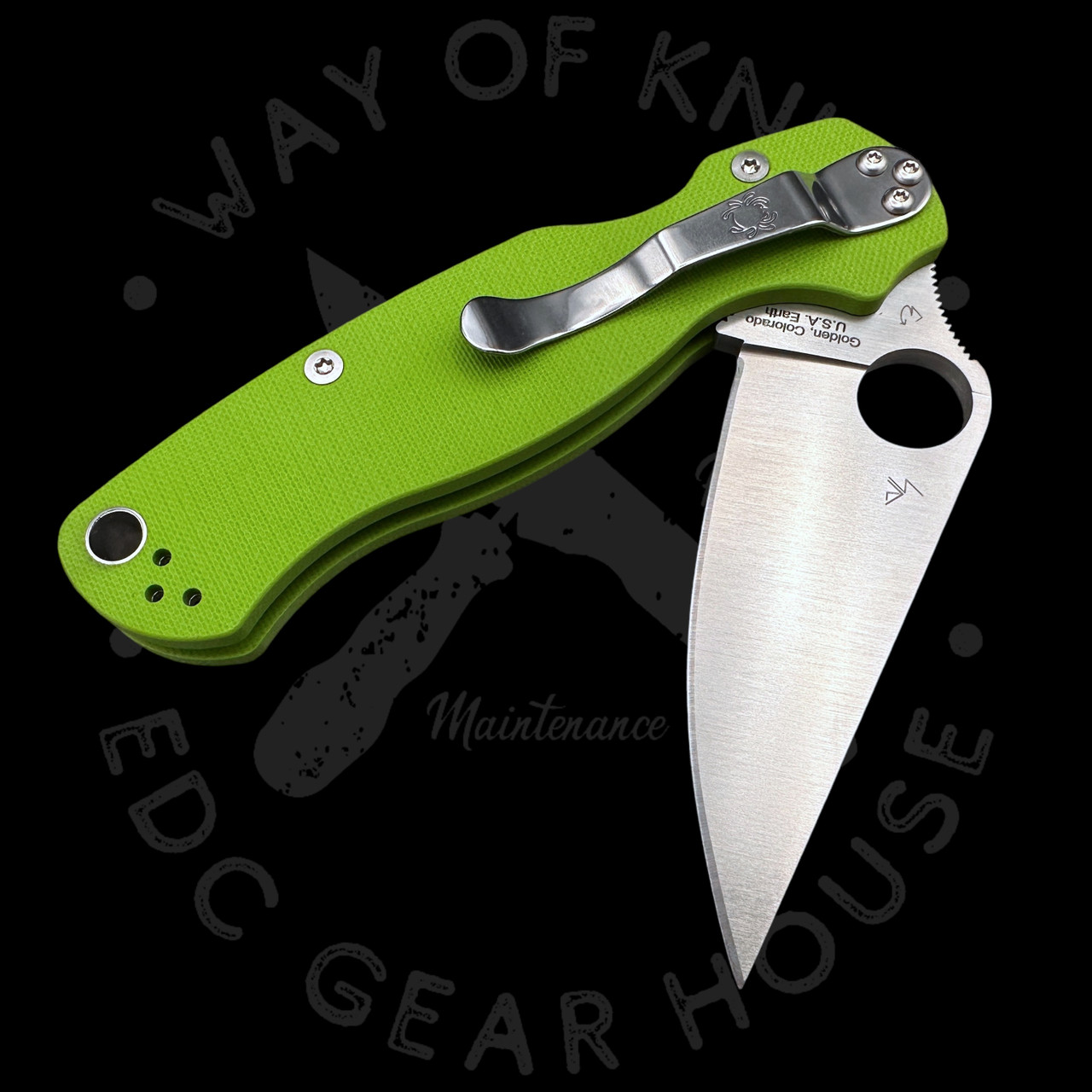 Pre Owned* 003 Spyderco Paramilitary 2 Neon Green G-10 CPM 20CV