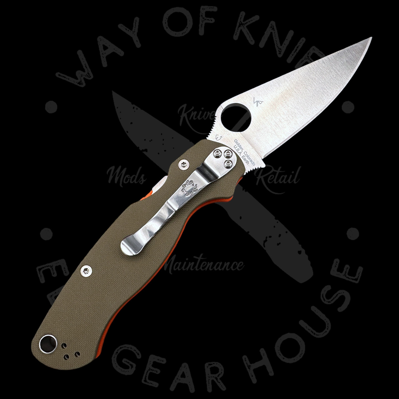 Pre Owned* 003 Spyderco Paramilitary 2 OD Green/Orange G-10 REX-45