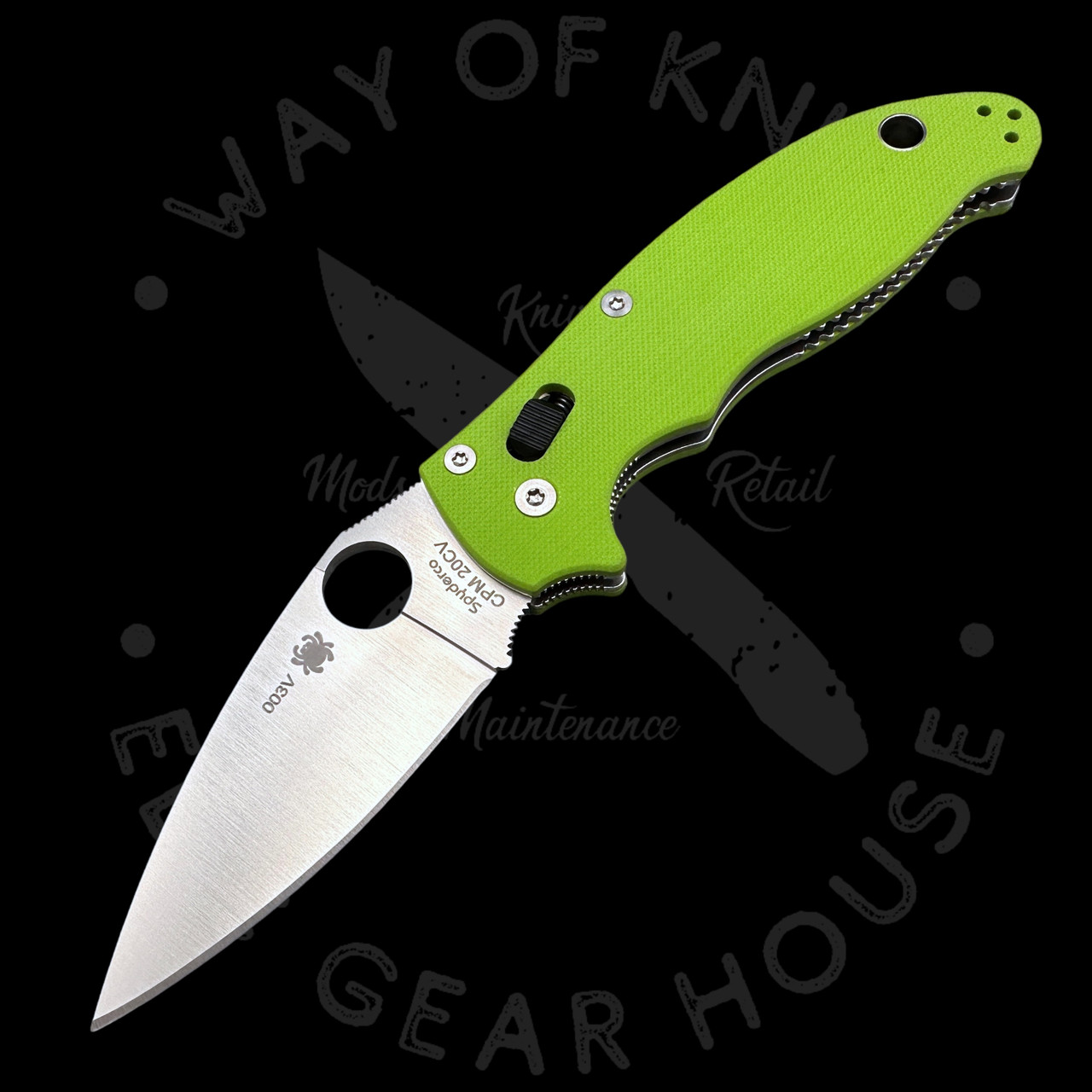 Pre Owned* 003 Spyderco Manix 2 Neon Green G-10 CPM 20CV (3.37