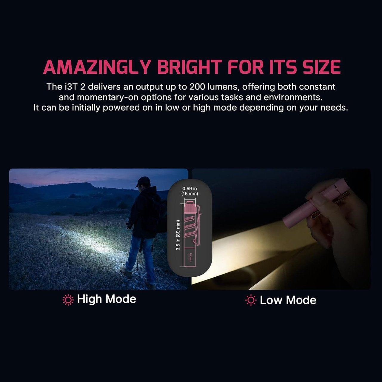 Olight I3T 2 EOS Sweet Pink Slim EDC Flashlight (200 Lumens) - Way