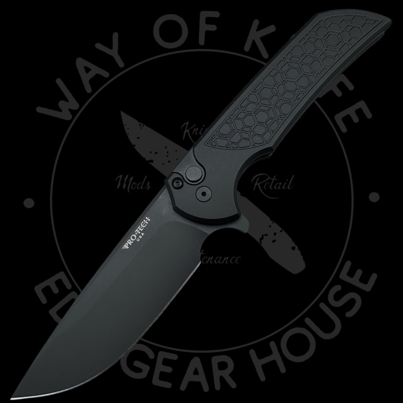 Pro-Tech Mordax Gridlock Drop Point Button Lock Knife Black