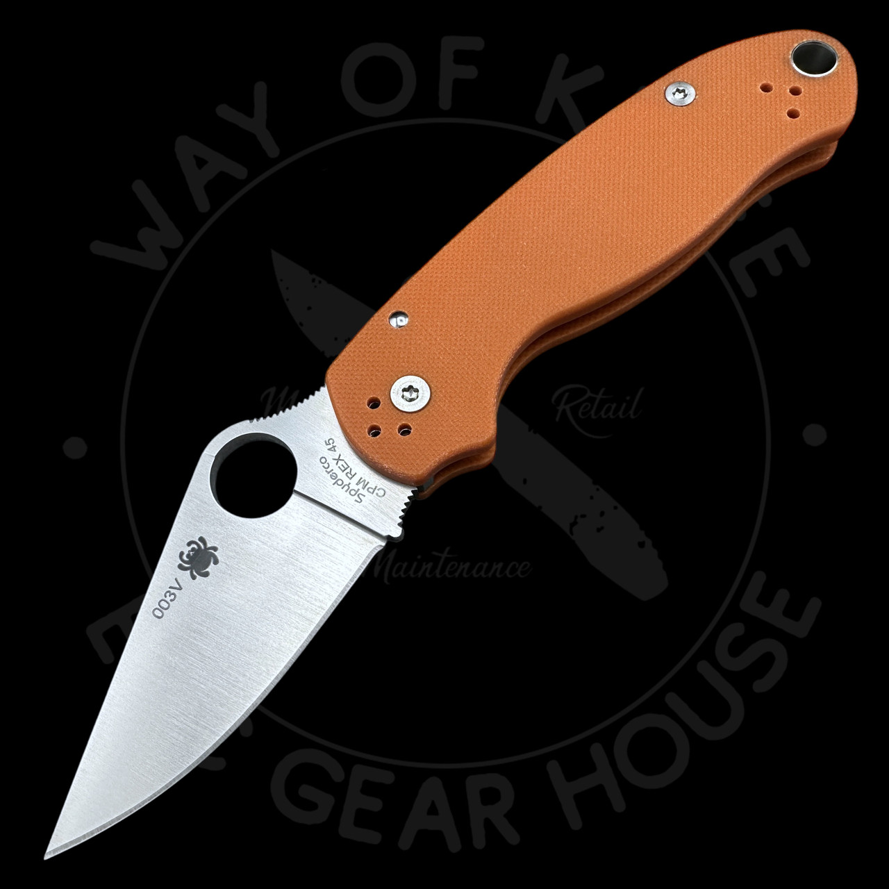 Pre Owned* 003 Spyderco Para 3 Burnt Orange G10 Sprint Run CPM-REX