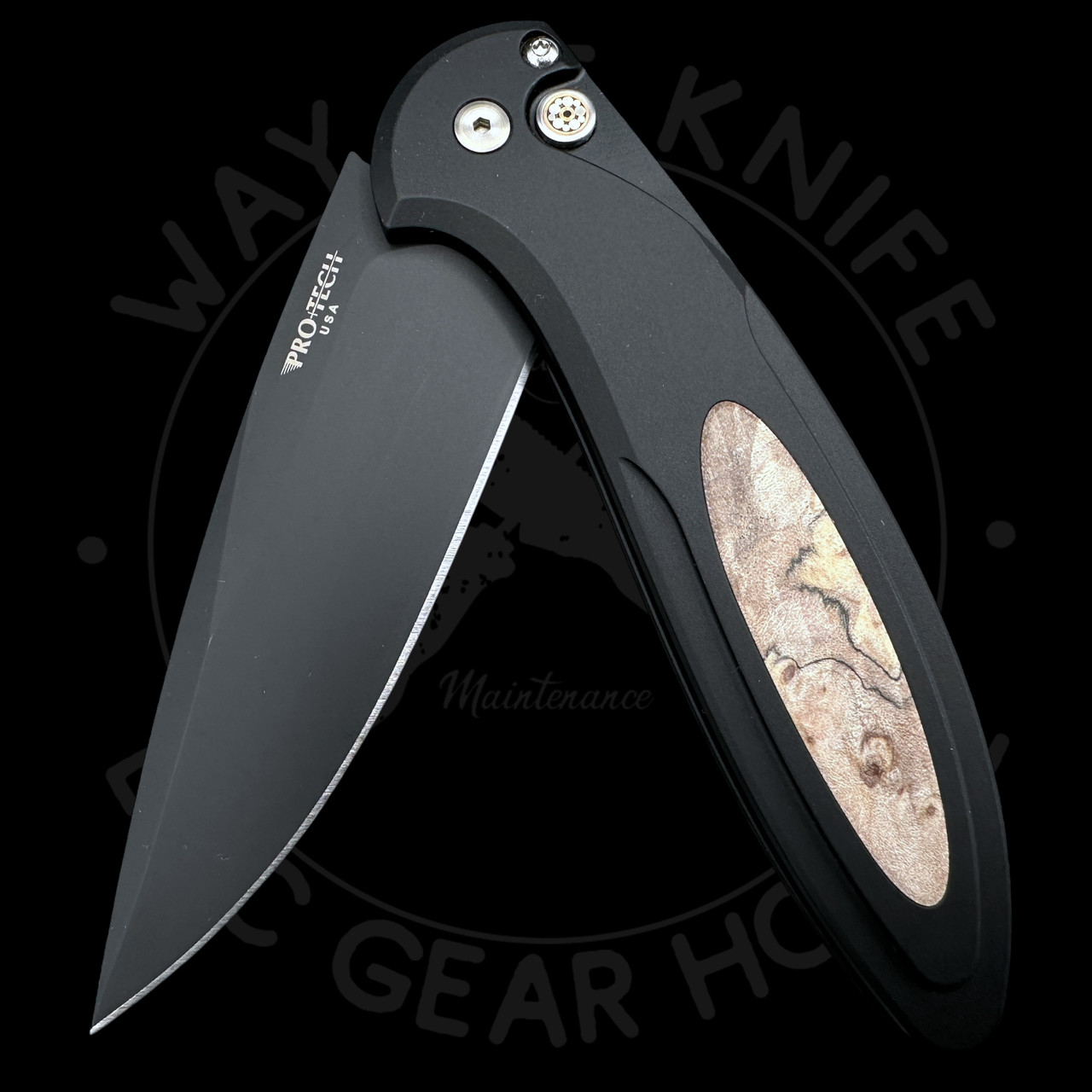 Pro-Tech Cambria 2 Flipper Knife Black Aluminum Maple Burl (3.5