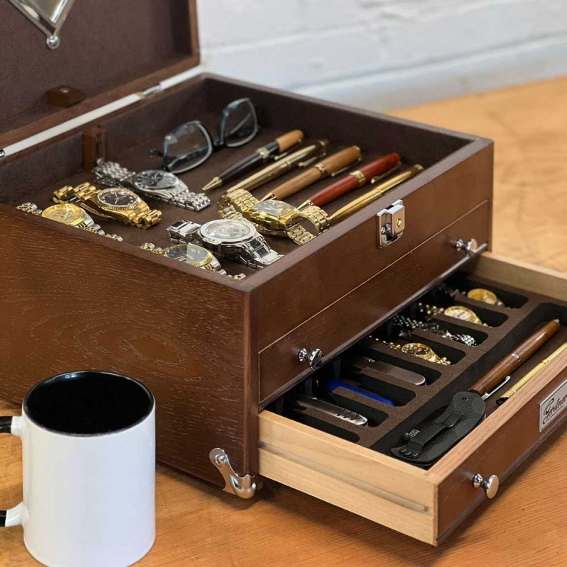 Gerstner GI‑T14‑D Dark Oak 2‑Drawer EDC Storage Case