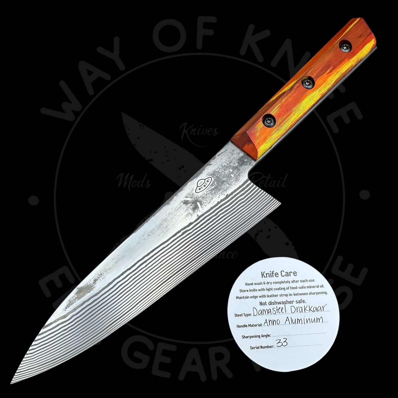Vandal Blades Custom Series Damasteel Gyoto Anodized Aluminum