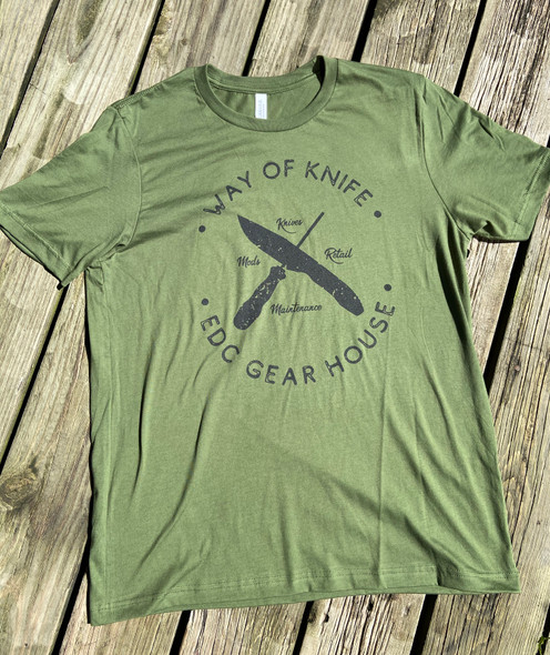  Way of Knife & EDC Gear House T-Shirts OD Green w/ Black logo