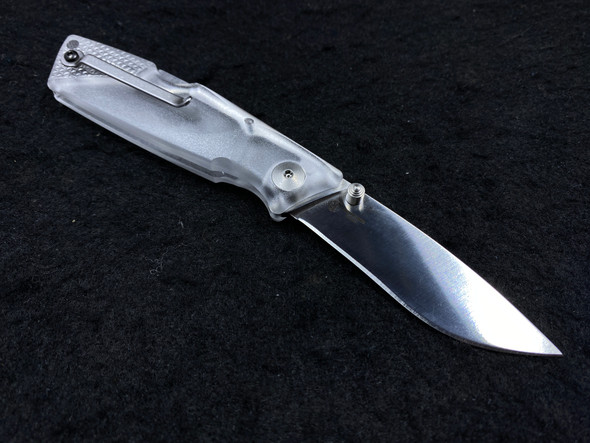 Ontario OKC Ice Series Wraith Lightweight Folding Knife 2.6" Satin Plain Blade, Clear Plastic Handles