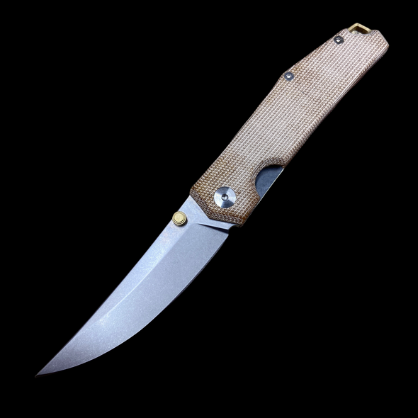 GiantMouse Ace Clyde Natural Canvas Micarta and Brass (Stonewashed Elmax)