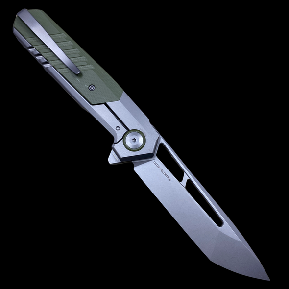 WE Knife Co. Arsenal Frame Lock Knife Gray Titanium/Green G-10 (3.5" Stonewash)
