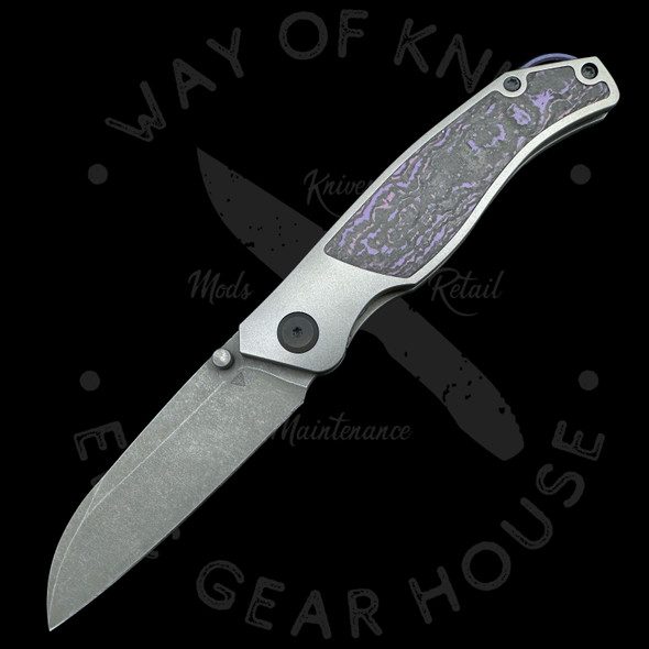 TuyaKnife Envy V4 (MODIFIED) Frame Lock Titanium/Purple Haze Fat CF (3.25" Working Finish)) S90V