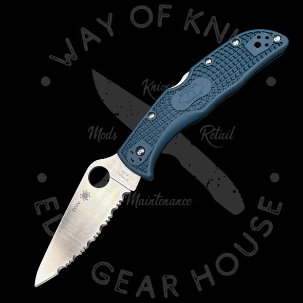 Pre Owned* 003 Spyderco Police 4 Dark Blue FRN Serrated K390 (4.38