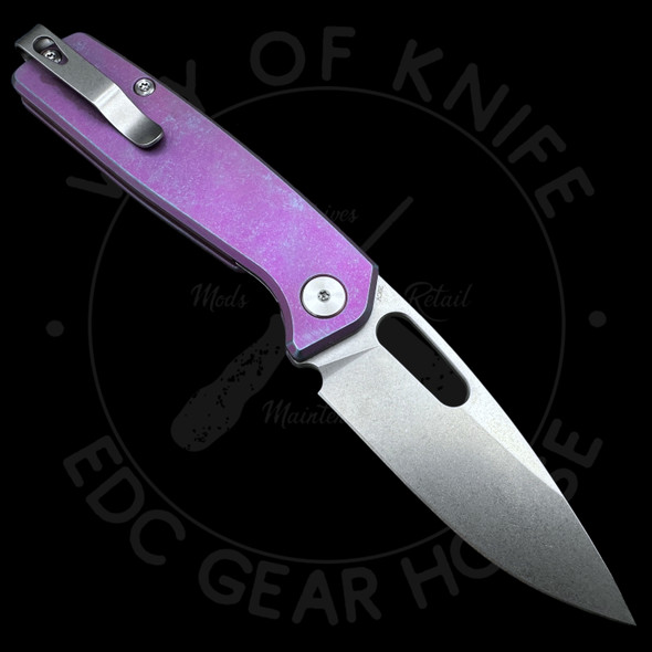 *Modded* Asher Knives Spiro Titanium Inset Liner Lock (3.20in Stonewashed) 20CV Blade *Modded* Asher Knives Spiro Titanium Inset Liner Lock (3.20in Stonewashed) 20CV Blade