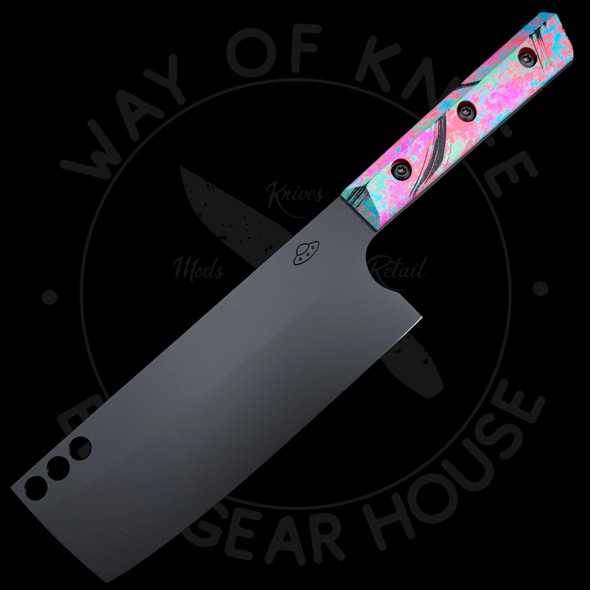 Vandal Blades Custom Series Nakiri Knife #46 Splatter Anodized Handles (6in Black Cerakoted AEBL Blade)