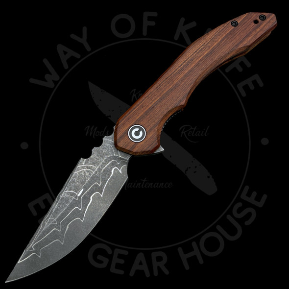 *Pre Owned* CIVIVI Bryan Montalvo Bluetick Liner Lock Knife Guibourtia Wood (3.5" Damascus)