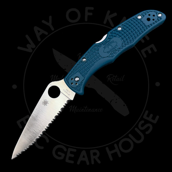 *Pre Owned* Spyderco Endura Blue FRN K390 Full Serrated (3.75" Satin)