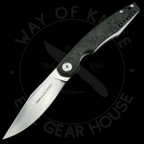 *Pre Owned* Viper Knives Vox Belone Flipper Knife 3.35" M390 Satin Clip Point Blade, Green Dark Matter FatCarbon Handles with Gray Liners, Liner Lock