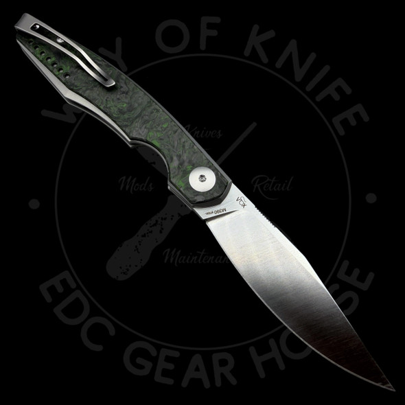 *Pre Owned* Viper Knives Vox Belone Flipper Knife 3.35" M390 Satin Clip Point Blade, Green Dark Matter FatCarbon Handles with Gray Liners, Liner Lock