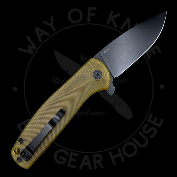 *Pre Owned* Kizer Gemini Flipper Yellow PEI Drop Point Nitro-V (3.15" Black Coated)
