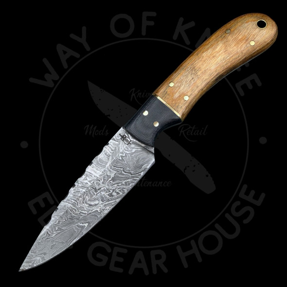 *Pre Owned* Buck'n'Bear Drop Point Utility Hunter Fixed Blade Olive Wood Damascus (4" Damascus)