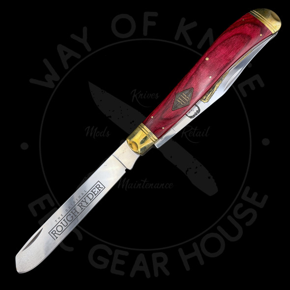 *Pre Owned* Rough Ryder Teddy Roosevelt Oversized Trapper Red Wood Stainless Steel (7.5" Polished Engraved)