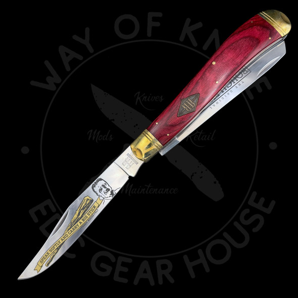 *Pre Owned* Rough Ryder Teddy Roosevelt Oversized Trapper Red Wood Stainless Steel (7.5" Polished Engraved)