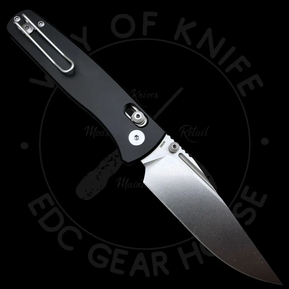 Asher Knives Acuto Crossbar Black Aluminum (3.2in Stonewashed) M390 Drop Point