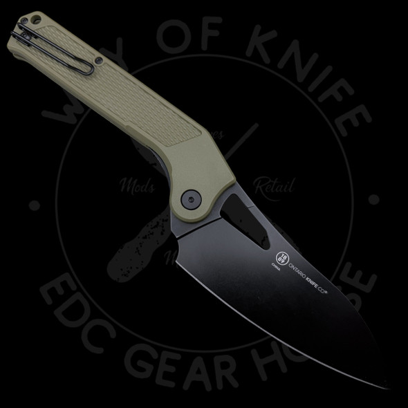 Ontario Camp Plus EDC Folding Knife White OD Green Handle Black Cleaver Blade