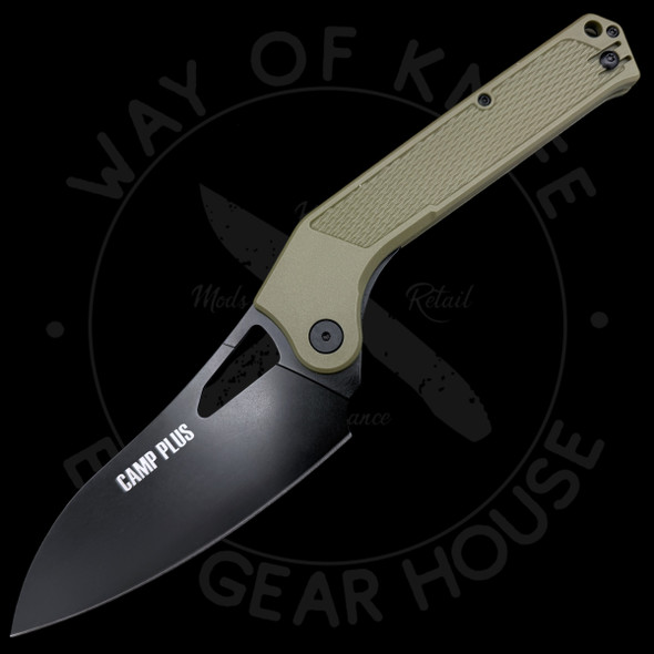 Ontario Camp Plus EDC Folding Knife White OD Green Handle Black Cleaver Blade
