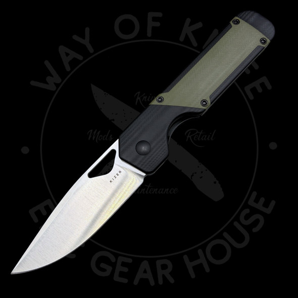 *Pre Owned* Rare Amazon Exclusive Kizer Militaw Liner Lock Black & Green G-10 (3.2 " Satin) Nitro-V