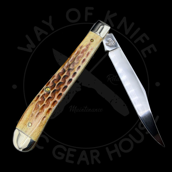 *Pre Owned* Case Slimline Trapper Knife 23657 Pocket Worn Burnt Brown Bone 61048SS