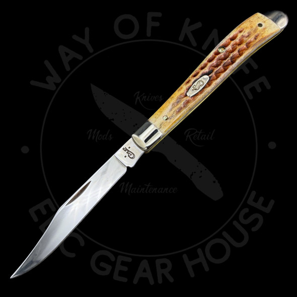 *Pre Owned* Case Slimline Trapper Knife 23657 Pocket Worn Burnt Brown Bone 61048SS