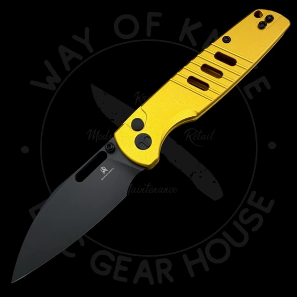 Bestechman Vector Button Lock Knife Gold Aluminum (3.15" Black PVD D2)
