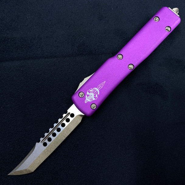 Microtech Signature Series UTX-70 AUTO OTF 2.41" Bronze Plain Hellhound Blade, Violet Aluminum Handle - MT419-13VIS