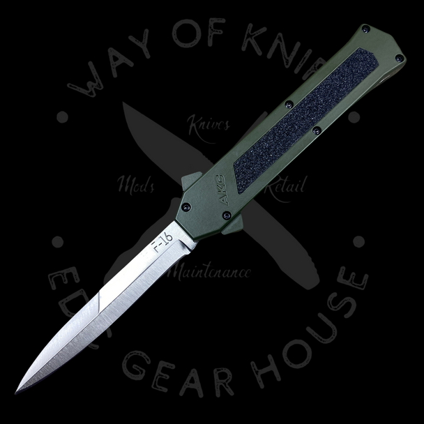 AKC F-16 OTF OD Green Grip Inlay Satin Bayonet