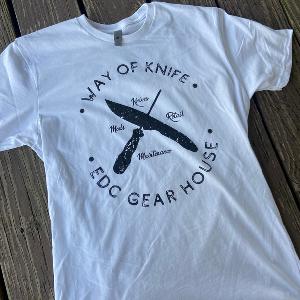  Way of Knife & EDC Gear House T-Shirts White w/ Black logo