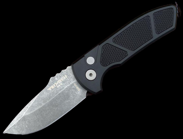 Pro-Tech Les George SBR Automatic Knife Black Knurled Aluminum (2.6" Acid Wash)