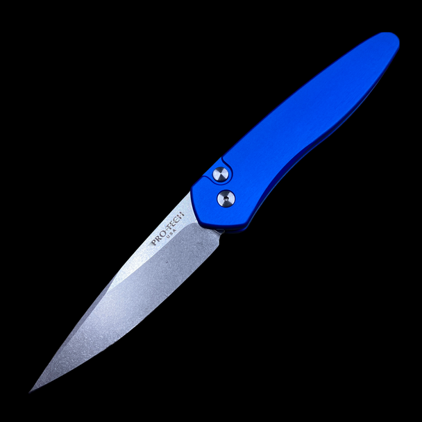 Pro-Tech Newport Stonewash Blade Blue Handle Auto