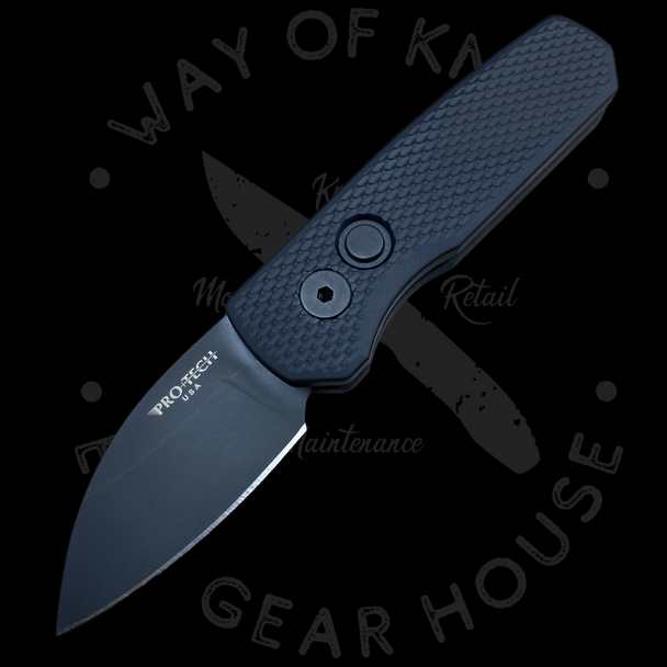 Pro-Tech Runt 5 AUTO Folding Knife 1.94" CPM-20CV Textured Black DLC Wharncliffe Blade, Black Aluminum Handles