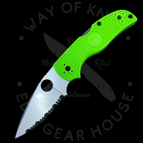 Spyderco Native 5 Salt Lockback Knife Green FRN (3" Satin LC200N Serr)