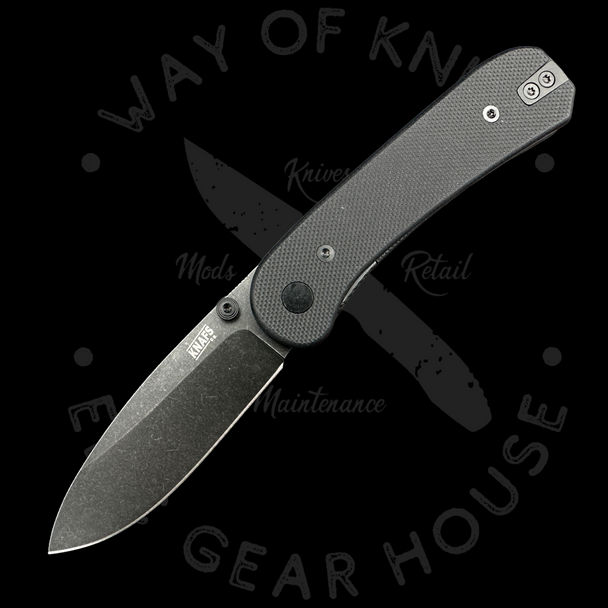 Knafs Co. Lander EDC Liner Lock Black G10 D2 (2.75" Blackwash)