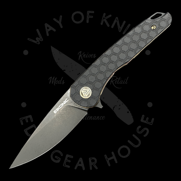 Eikonic Knives Dromas Designed By Brian Brown Knives Black G10 Double Comb House Build (3.25in D2 Blade)