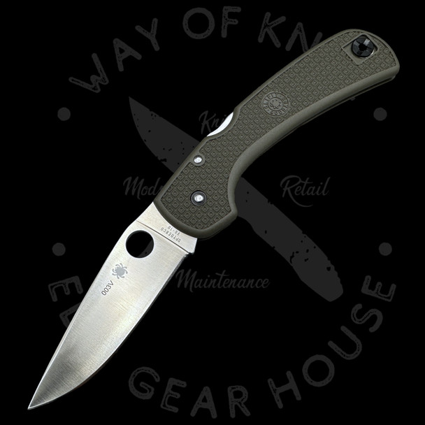 *Pre Owned* 003 Spyderco Wayne Goddard Olive Green (3.625" Satin Plain) C16POD