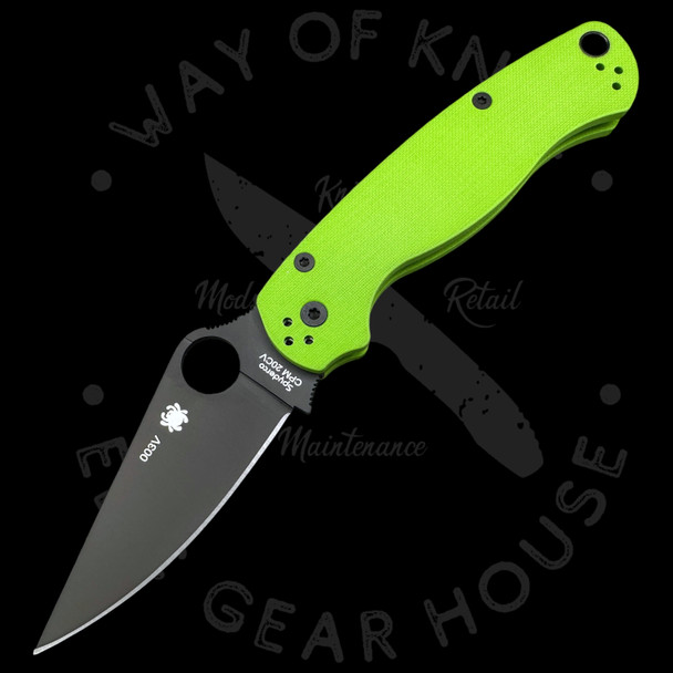 *Pre Owned* 003 Spyderco Paramilitary 2 Neon Green G-10 CPM-20CV (3.47" DLC) C81GPNGRBK2
